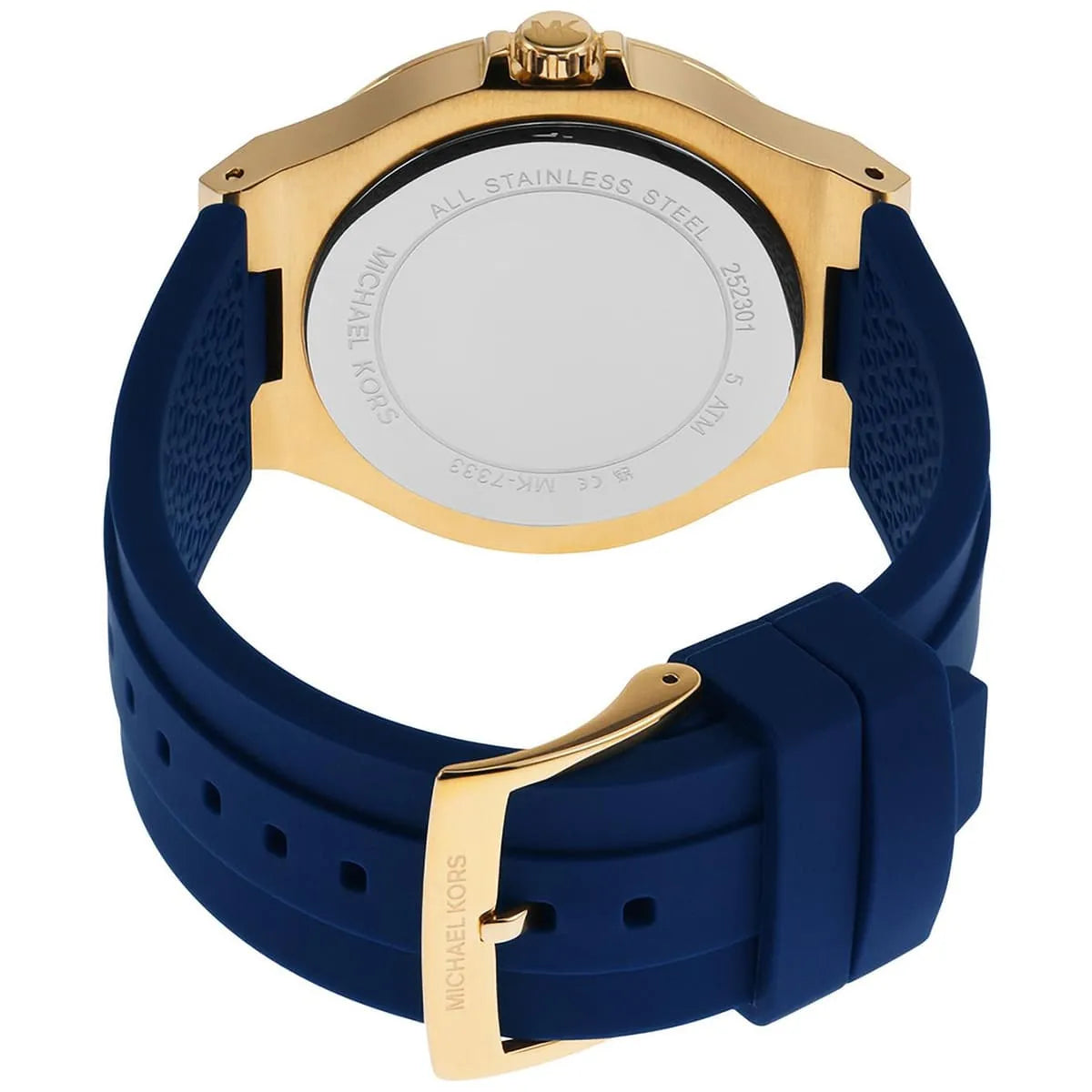 Michael Kors Oversized Lennox Pavé Gold-Tone and Blue Silicone Women's Watch - MK7333