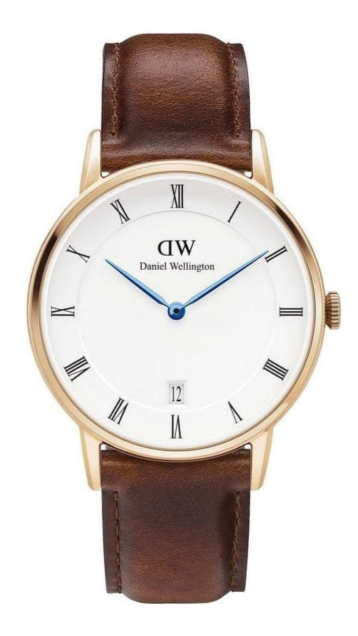 Daniel Wellington Dapper St Mawes 38mm White Dial Brown Genuine Leathert Men's Watch - DW00100091