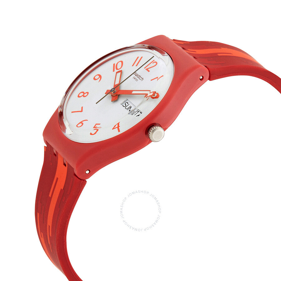 Swatch Red Flame White Dial Red Silicone Ladies Watch GR711 - Dawson Watches #2