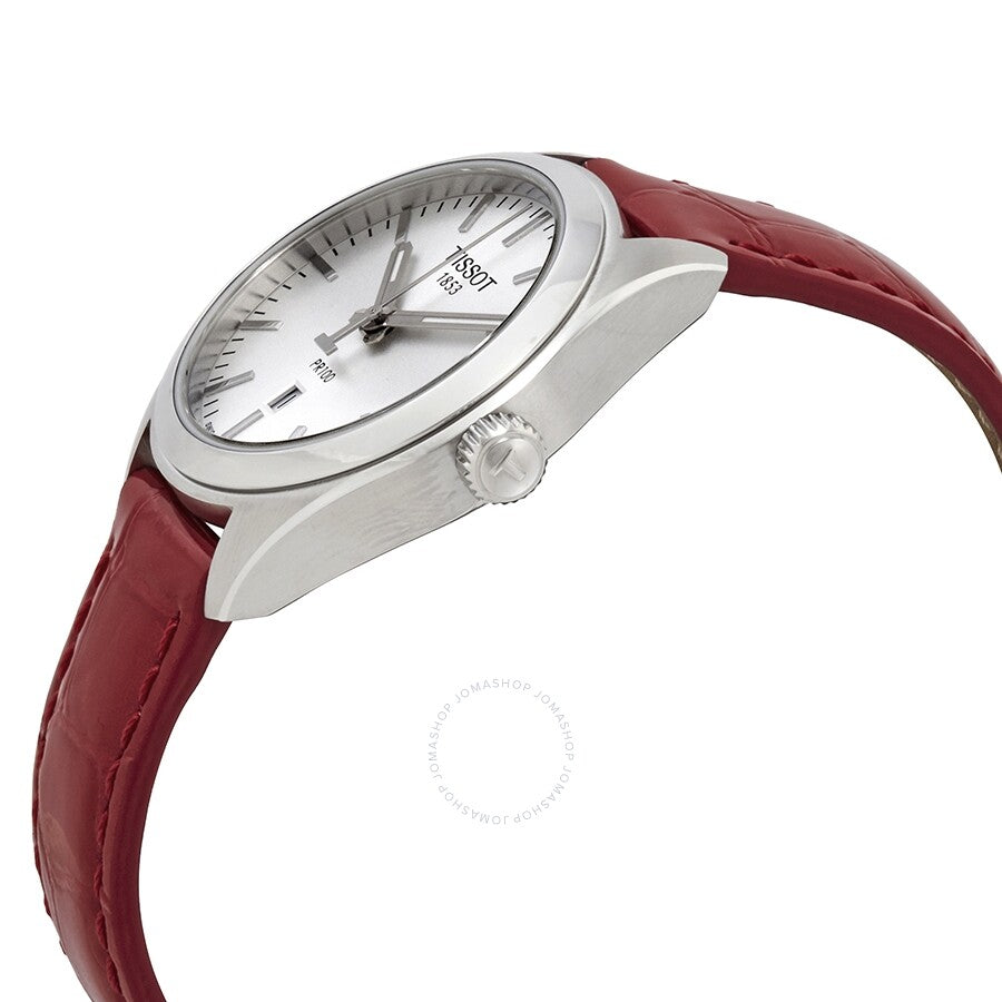 Tissot PR 100 Silver Dial Red Leather Ladies Watch T101.210.16.031.03 - Dawson Watches #2
