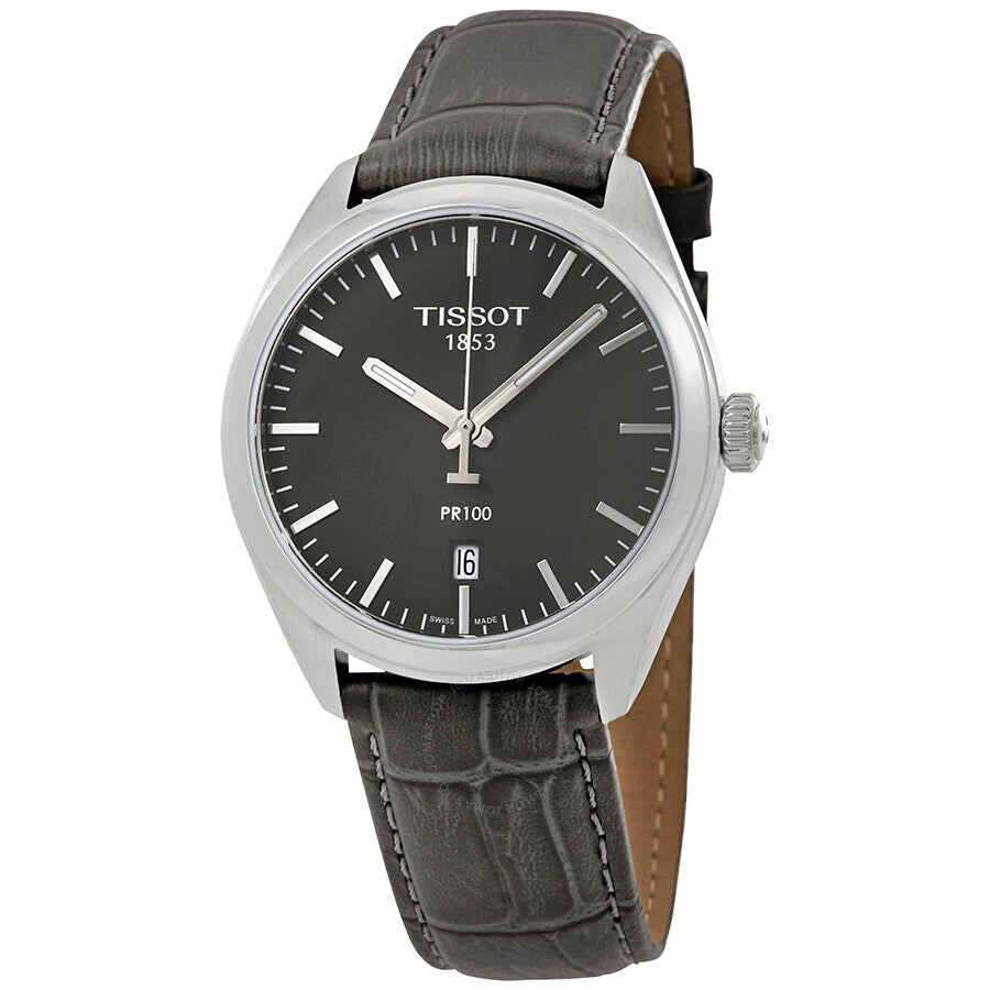 Tissot PR100 Grey Dial Grey Leather Men's Watch T1014101644100 - Dawson Watches