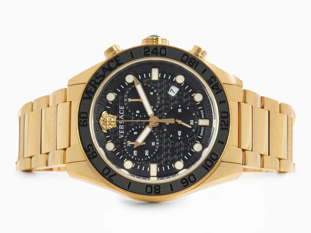 Versace Greca Dome Chronograph Black Dial All Gold Swiss Movt Watch - VE6K00523